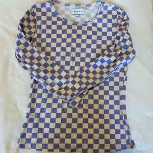 Wray Purple and Cream Checkered Long Sleeve Top